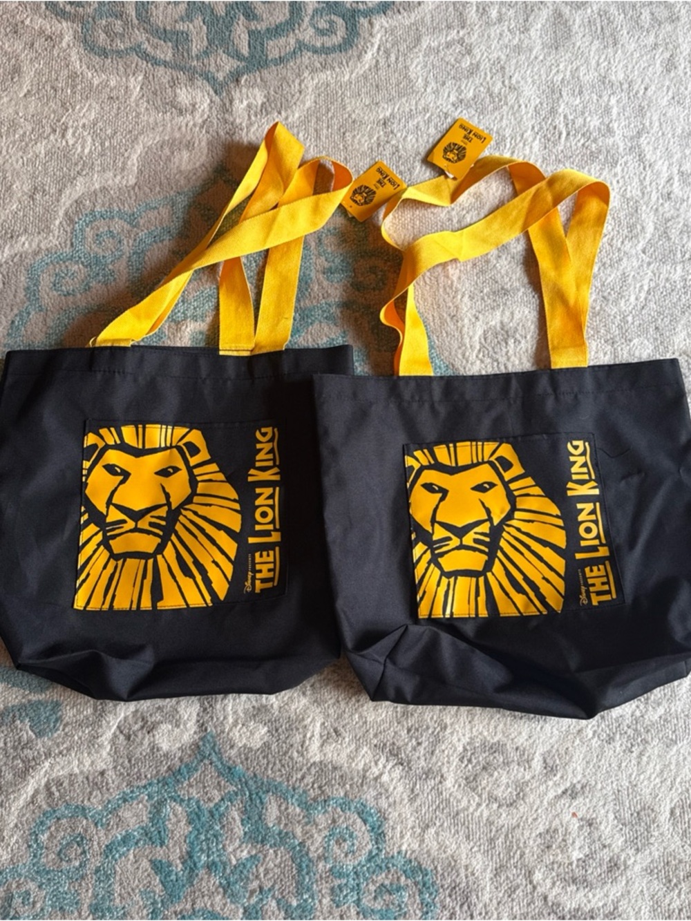 The Lion King Black Tote Bag with Yellow Lion Graphic Set of 2